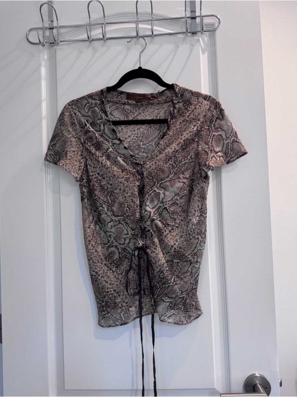 Fenn Wright Manson Snake-Print V-Neck Tie-Front Top - Brown, Gray
